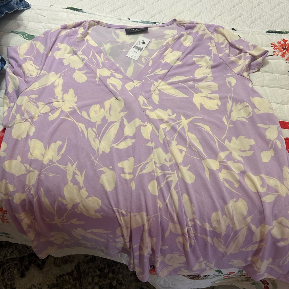 Lane Bryant Lavender and Cream Floral Blouse